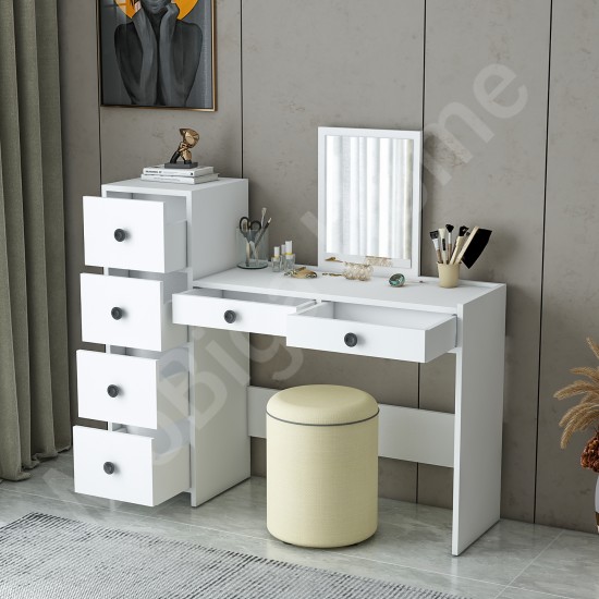Beyrut 6 Çekmeceli Aynalı Makyaj Masası Beyaz