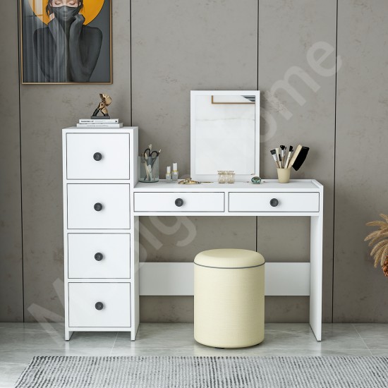 Beyrut 6 Çekmeceli Aynalı Makyaj Masası Beyaz