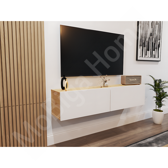 Perna Duvara Monte TV Sehpası - Safirmeşe Gövde Beyaz Kapaklı 150 cm Perna Duvara Monte TV Sehpası - Safirmeşe Gövde Beyaz Kapaklı 150 cm