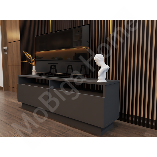 Modena TV Sehpası - Antrasit 145 cm Açık Raflı Modern Tasarım