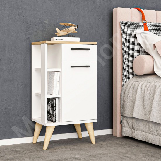 Ladin 2 Kapaklı Komodin Beyaz-Safirmeşe