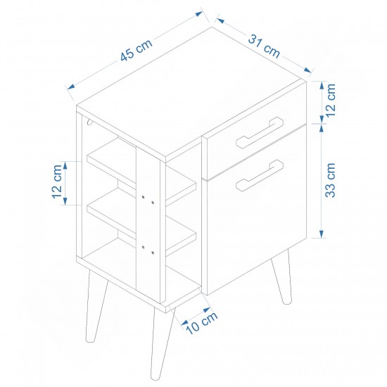 Ladin 2 Kapaklı Komodin Beyaz-Safirmeşe