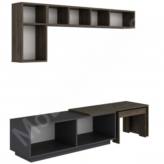 Oslo Plus TV Ünitesi 180 Cm Raflı Antrasit Ceviz 