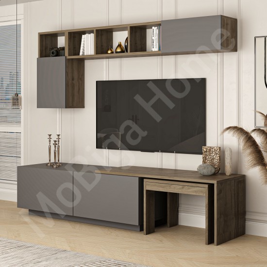 Oslo Plus TV Ünitesi 180 Cm Raflı Antrasit Ceviz Oslo Plus TV Ünitesi 180 Cm Raflı Antrasit Ceviz