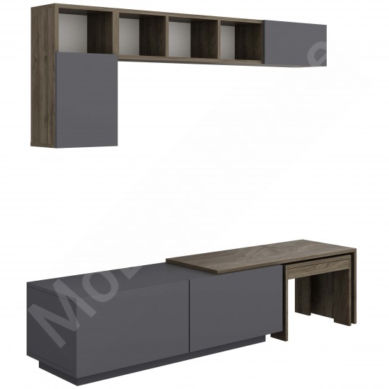 Oslo Plus TV Ünitesi 180 Cm Raflı Antrasit Ceviz 