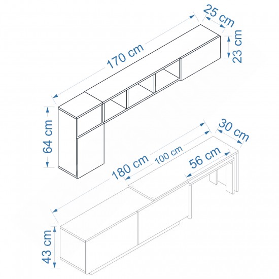 Oslo Plus TV Ünitesi 180 Cm Raflı Antrasit Ceviz 