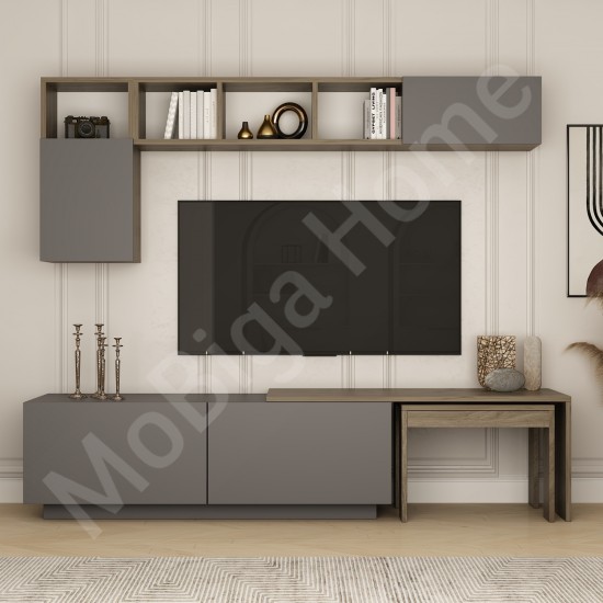 Oslo Plus TV Ünitesi 180 Cm Raflı Antrasit Ceviz 