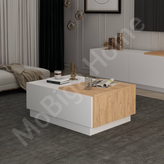 Oslo Orta Sehpa 2 Kapaklı Geniş Beyaz Çam