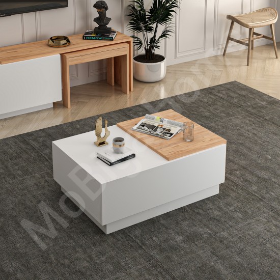 Oslo Orta Sehpa 2 Kapaklı Geniş Beyaz Çam