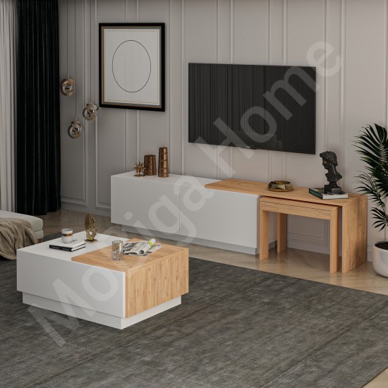 Oslo Orta Sehpa 2 Kapaklı Geniş Beyaz Çam