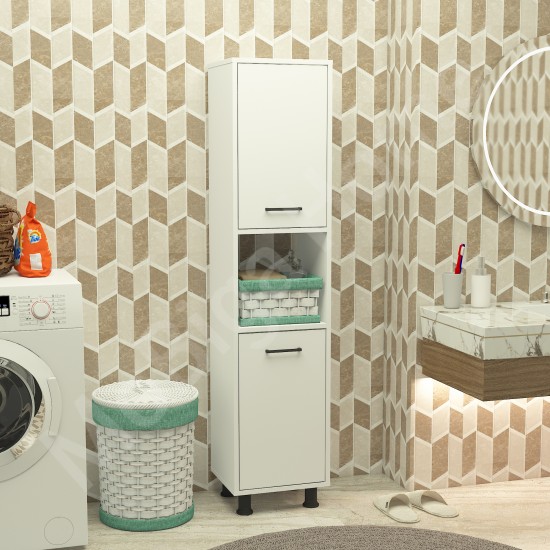 Efsa Kirli Çamaşır Sepetli Banyo Dolabı - Beyaz