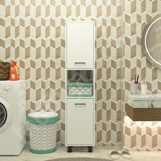 Efsa Kirli Çamaşır Sepetli Banyo Dolabı - Beyaz
