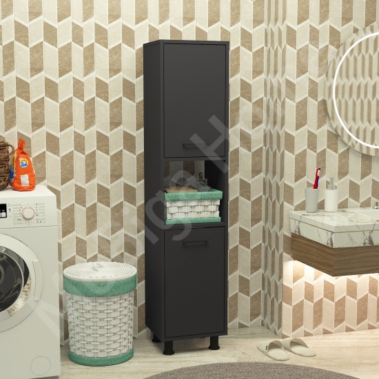 Efsa Çamaşır Kirli Sepetli Banyo Dolabı Antrasit