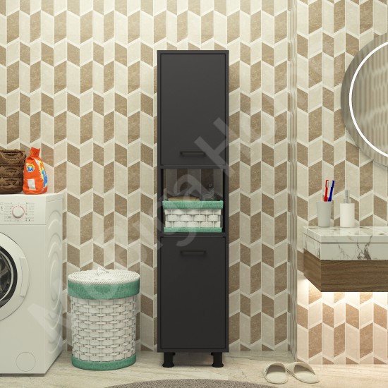 Efsa Çamaşır Kirli Sepetli Banyo Dolabı Antrasit