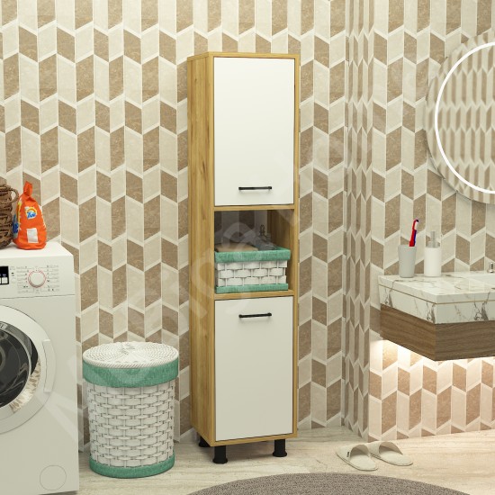 Efsa Çamaşır Kirli Sepetli Banyo Dolabı Safirmeşe-Beyaz