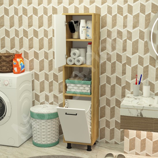 Efsa Çamaşır Kirli Sepetli Banyo Dolabı Safirmeşe-Beyaz