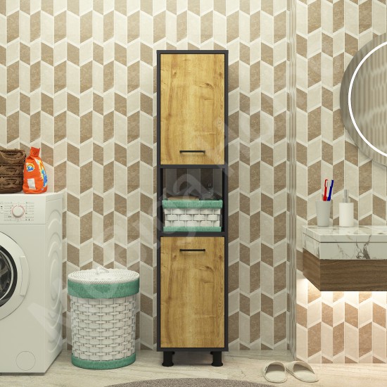 Efsa Çamaşır Kirli Sepetli Banyo Dolabı Antrasit-Safirmeşe