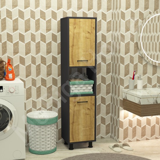 Efsa Çamaşır Kirli Sepetli Banyo Dolabı Antrasit-Safirmeşe