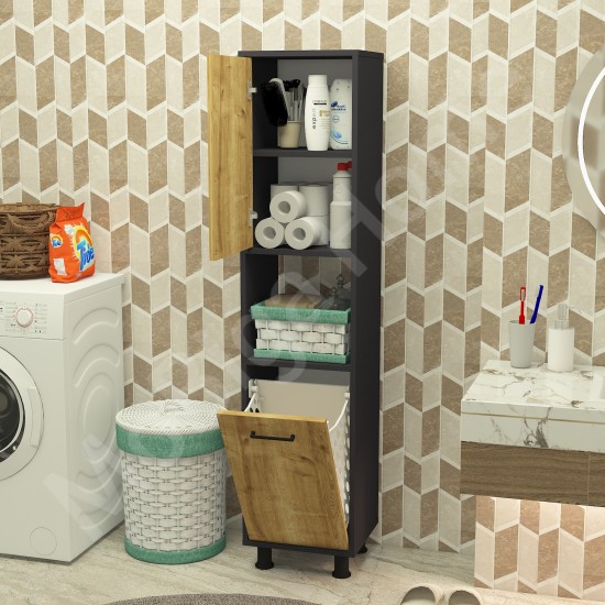 Efsa Çamaşır Kirli Sepetli Banyo Dolabı Antrasit-Safirmeşe
