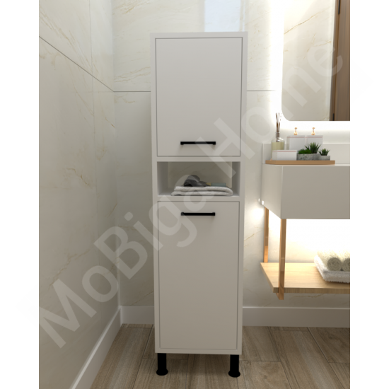 Linda Çamaşır Kirli Sepetli Banyo Dolabı Beyaz