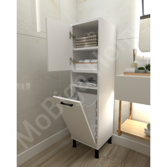 Linda Çamaşır Kirli Sepetli Banyo Dolabı Beyaz