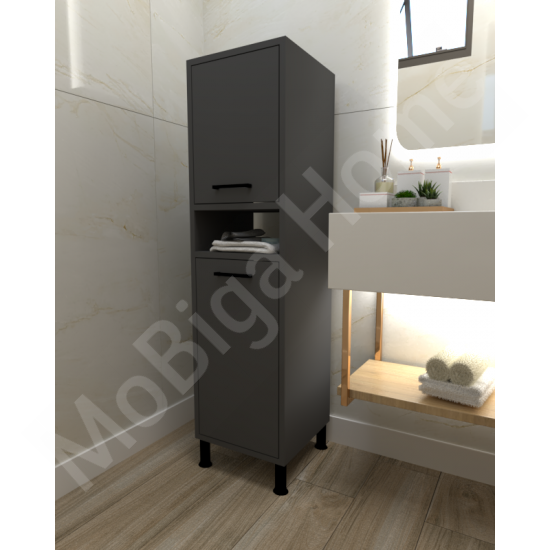 Linda Çamaşır Kirli Sepetli Banyo Dolabı Antrasit
