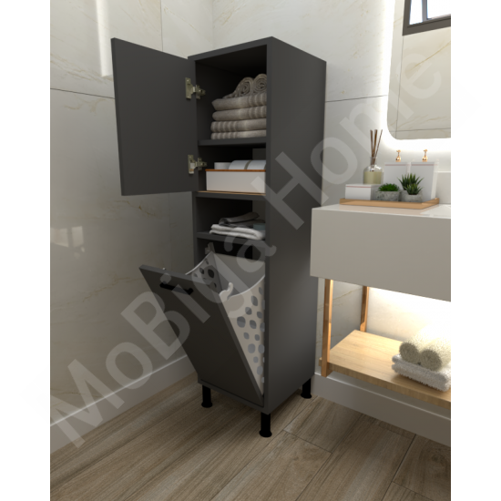 Linda Çamaşır Kirli Sepetli Banyo Dolabı Antrasit