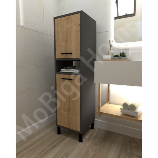 Linda Çamaşır Kirli Sepetli Banyo Dolabı Antrasit-Safirmeşe