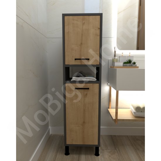 Linda Çamaşır Kirli Sepetli Banyo Dolabı Antrasit-Safirmeşe