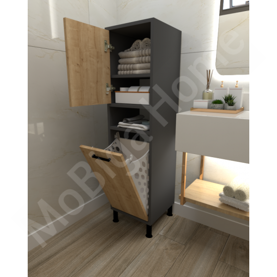 Linda Çamaşır Kirli Sepetli Banyo Dolabı Antrasit-Safirmeşe