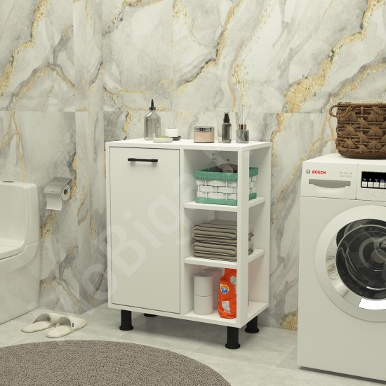 Loren Çamaşır Kirli Sepetli Banyo Dolabı Beyaz Loren Çamaşır Kirli Sepetli Banyo Dolabı Beyaz