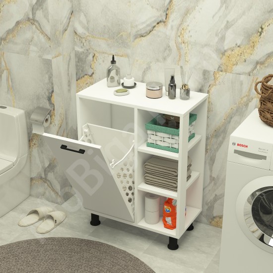 Loren Çamaşır Kirli Sepetli Banyo Dolabı Beyaz Loren Çamaşır Kirli Sepetli Banyo Dolabı Beyaz