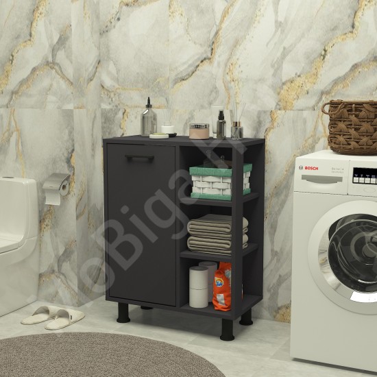 Loren Çamaşır Kirli Sepetli Banyo Dolabı Antrasit