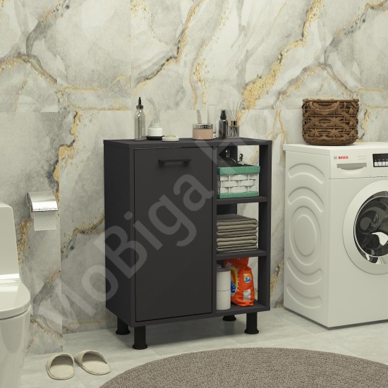 Loren Çamaşır Kirli Sepetli Banyo Dolabı Antrasit