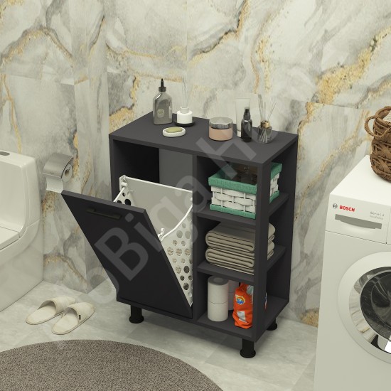 Loren Çamaşır Kirli Sepetli Banyo Dolabı Antrasit