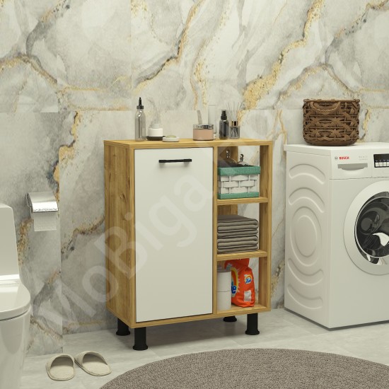 Loren Çamaşır Kirli Sepetli Banyo Dolabı Safirmeşe-Beyaz Loren Çamaşır Kirli Sepetli Banyo Dolabı Safirmeşe-Beyaz