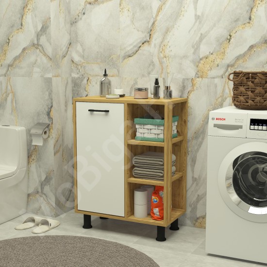 Loren Çamaşır Kirli Sepetli Banyo Dolabı Safirmeşe-Beyaz Loren Çamaşır Kirli Sepetli Banyo Dolabı Safirmeşe-Beyaz