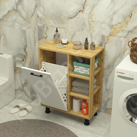 Loren Çamaşır Kirli Sepetli Banyo Dolabı Safirmeşe-Beyaz Loren Çamaşır Kirli Sepetli Banyo Dolabı Safirmeşe-Beyaz