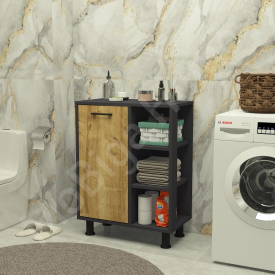Loren Çamaşır Kirli Sepetli Banyo Dolabı Safirmeşe-Antrasit Loren Çamaşır Kirli Sepetli Banyo Dolabı Safirmeşe-Antrasit
