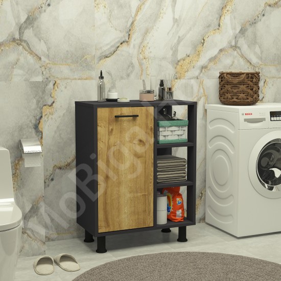 Loren Çamaşır Kirli Sepetli Banyo Dolabı Safirmeşe-Antrasit Loren Çamaşır Kirli Sepetli Banyo Dolabı Safirmeşe-Antrasit