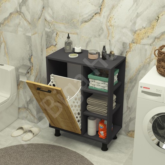 Loren Çamaşır Kirli Sepetli Banyo Dolabı Safirmeşe-Antrasit Loren Çamaşır Kirli Sepetli Banyo Dolabı Safirmeşe-Antrasit