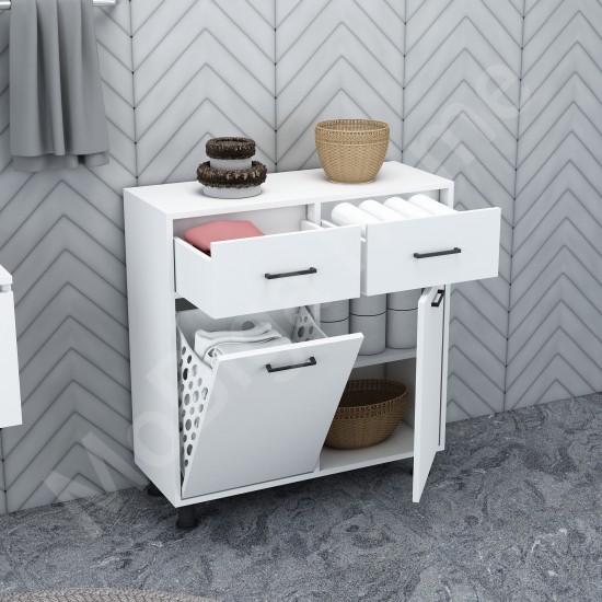 Merva Çamaşır Sepetli Banyo Dolabı Beyaz Merva Çamaşır Sepetli Banyo Dolabı Beyaz
