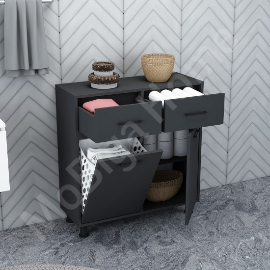 Merva Çamaşır Sepetli Banyo Dolabı Antrasit Merva Çamaşır Sepetli Banyo Dolabı Antrasit