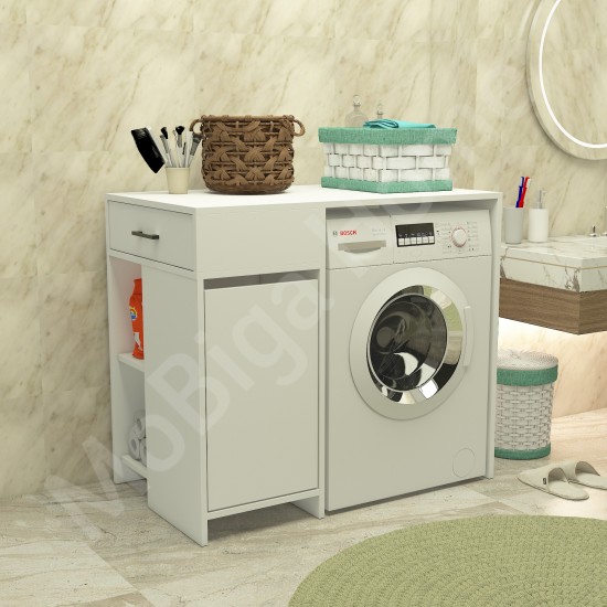 Eflin Çamaşır Sepetli Banyo Dolabı Beyaz Eflin Çamaşır Sepetli Banyo Dolabı Beyaz