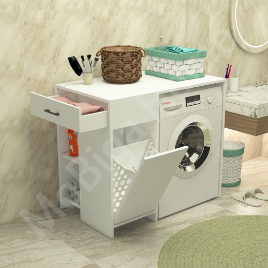 Eflin Çamaşır Sepetli Banyo Dolabı Beyaz Eflin Çamaşır Sepetli Banyo Dolabı Beyaz