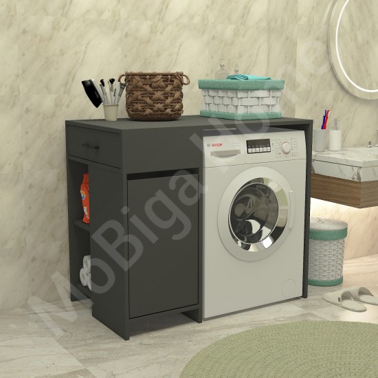 Eflin Çamaşır Sepetli Banyo Dolabı Antrasit Eflin Çamaşır Sepetli Banyo Dolabı Antrasit