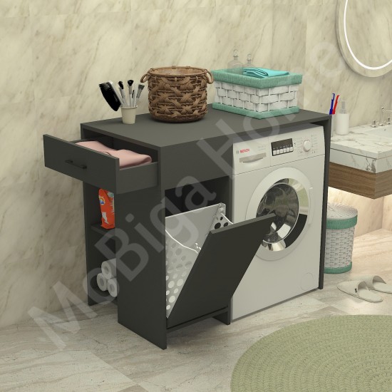 Eflin Çamaşır Sepetli Banyo Dolabı Antrasit Eflin Çamaşır Sepetli Banyo Dolabı Antrasit