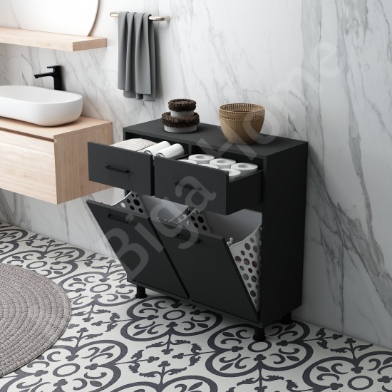 Molde Çift Çamaşır Kirli Sepetli Banyo Dolabı Antrasit Molde Çift Çamaşır Kirli Sepetli Banyo Dolabı Antrasit
