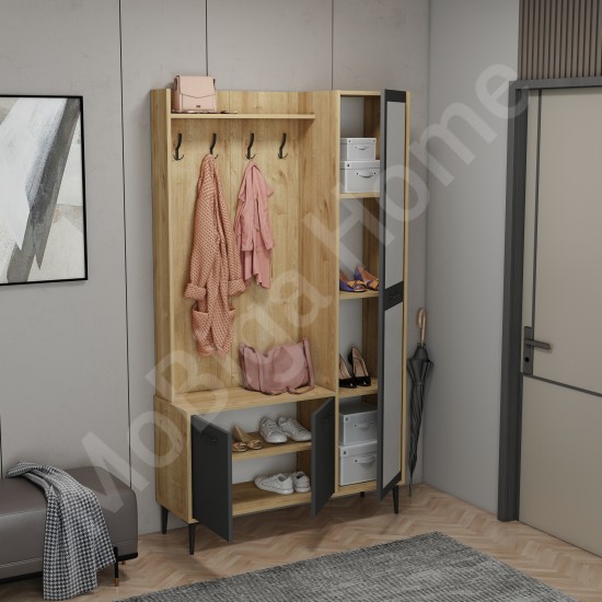 City 5 Raflı 3 Kapaklı Boy Aynalı Portmanto Askılı Vestiyer Safirmeşe-Antrasit City 5 Raflı 3 Kapaklı Boy Aynalı Portmanto Askılı Vestiyer Safirmeşe-Antrasit
