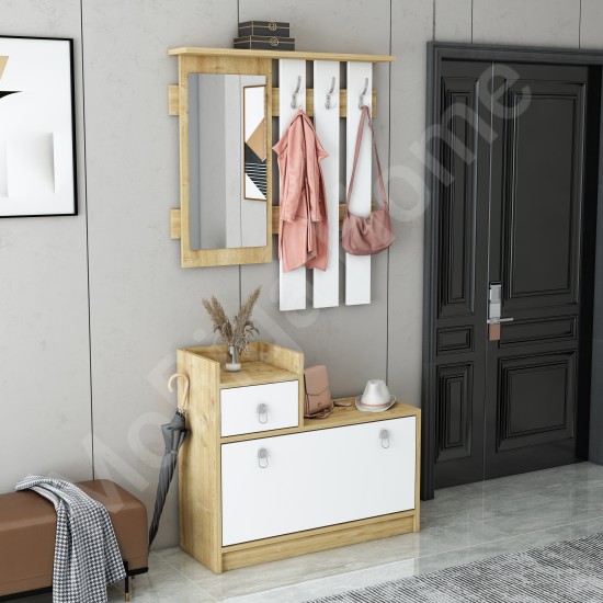 Runo Ayakkabılık Aparatlı Portmanto Vestiyer Safirmeşe-Beyaz Runo Ayakkabılık Aparatlı Portmanto Vestiyer Safirmeşe-Beyaz